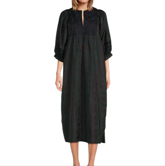 J Marie Katrina Midi Dress Size Dark Plaid Puff Sleeve Modest Xmas Christmas - Picture 3 of 10